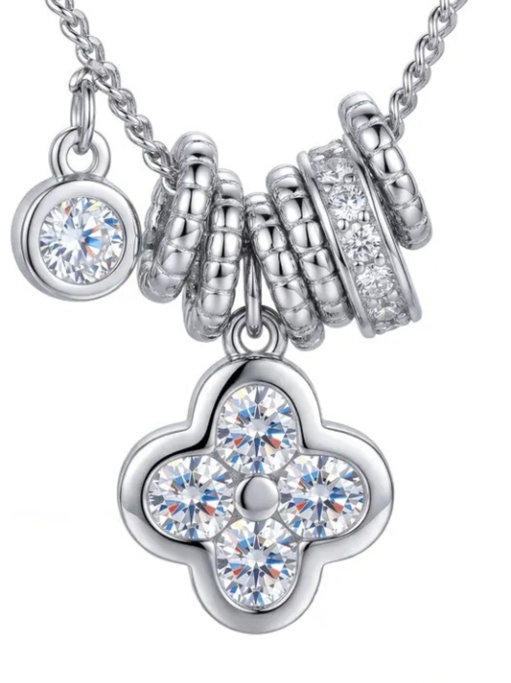 Fashion Jewelry Silver Crystal Quatrefoil Charm Necklace